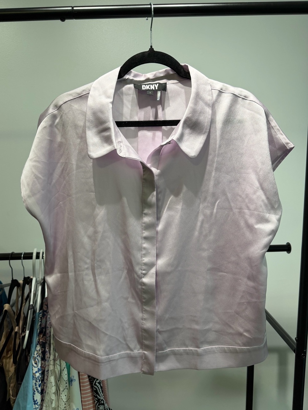 DKNY Pale Lilac Short-Sleeve Button Front Top